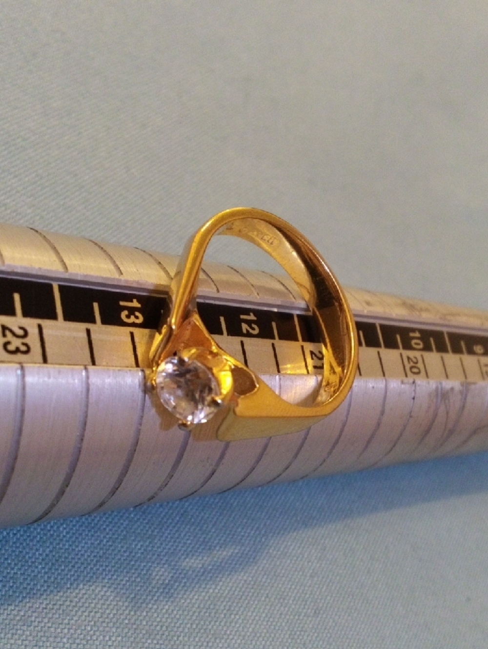 Gold Solitaire Ring with Clear Stone - Unbranded